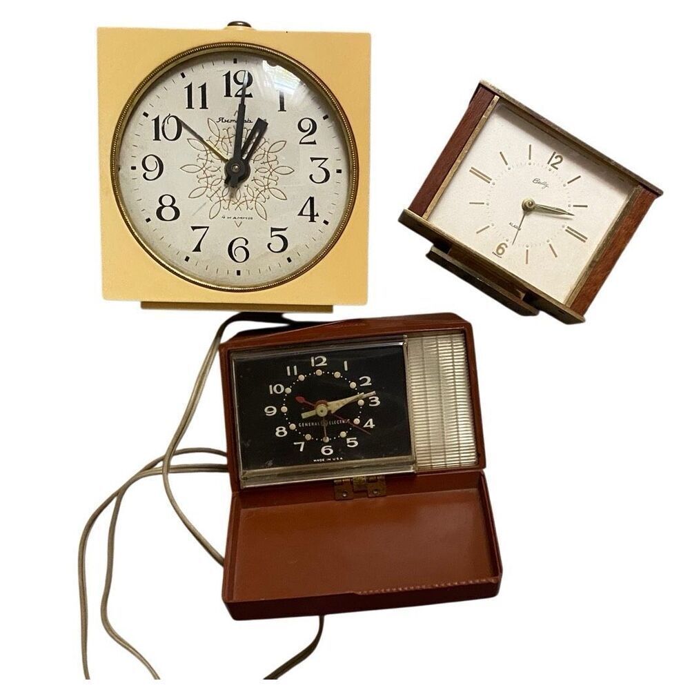 Lot of 3 Vintage MCM Clocks Alarm Bradley GE Yantar USSR